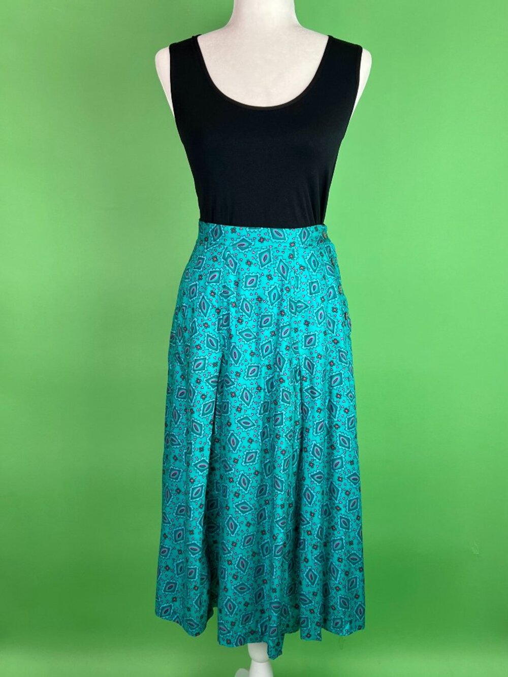 Vintage 80s Esprit Turquoise Postmodern Geometric Skirt Size XS